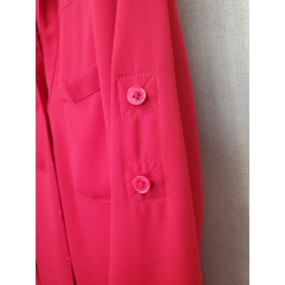 Express Portofino Roll-Tab Sleeve Button-Up Shirt Red Size Medium - Picture 3 of 6